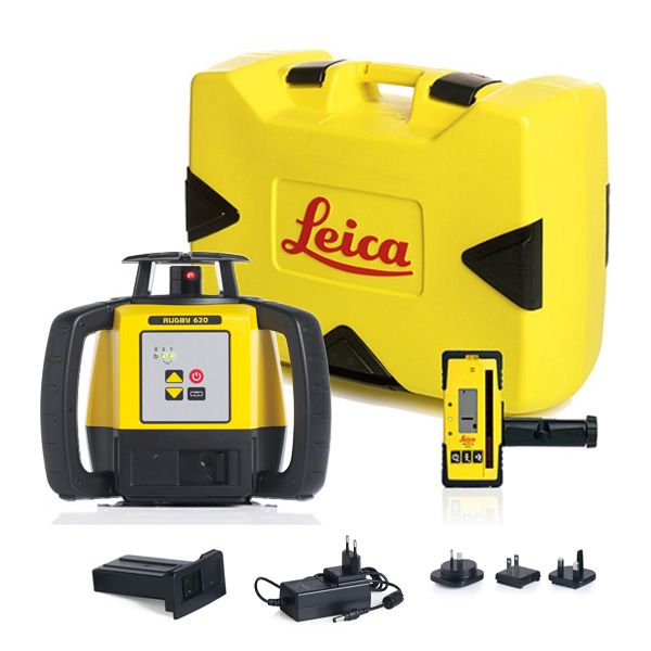 Leica Rugby 620 Laser Level with Rod-Eye 120 Receiver - Rechargeabl Li-ion + Alkaline